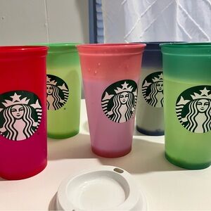 Retired Starbucks Color Change Reusable Hot Cups 5 Pack W/ Only 1 Lid 16 oz